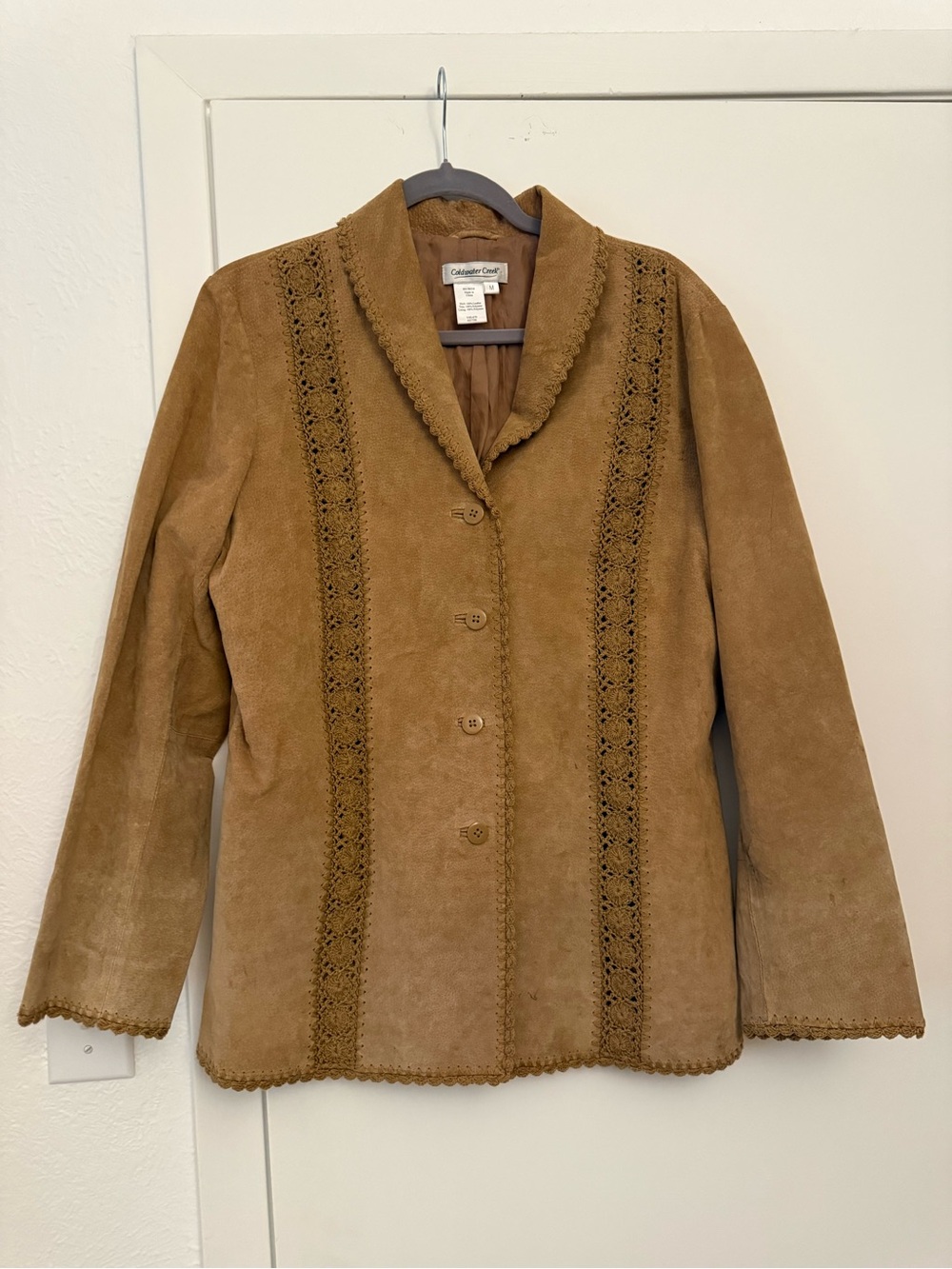 Vintage 100% Genuine Suede Leather Crochet Jacket